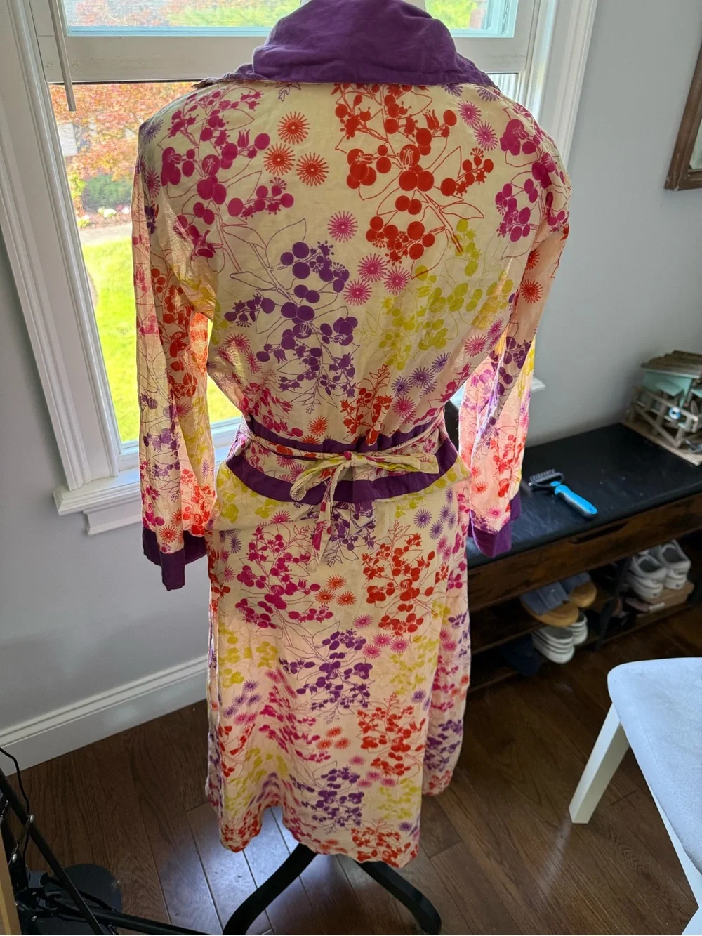 Karma living Vintage Floral Wrap Midi Dress in Purple and Multi-Color Size Mediu